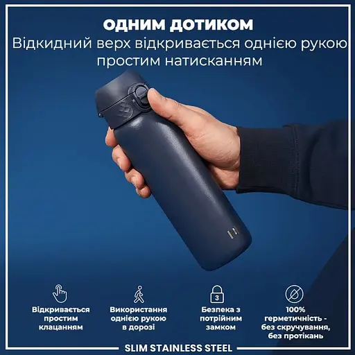 Пляшка для води ION8 металева 600 мл Stainless Steel Ash Navy (I8SS600ANAVY) - фото 2