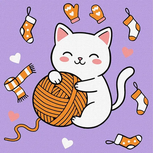 Картина за номерами "Котик і клубочок (картина №3)" ©art_selena_ua KHO1235, 25х25 см