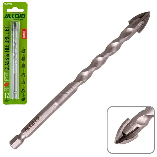 Свердло по склу та кераміці Alloid Building Tools Quadro 12 мм хвостовик HEX 1/4 L= 120 мм (GB-20012) - фото 2