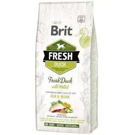 Сухой корм Brit Fresh для взрослых активных собак с уткой и пшеном 12 кг - фото 1