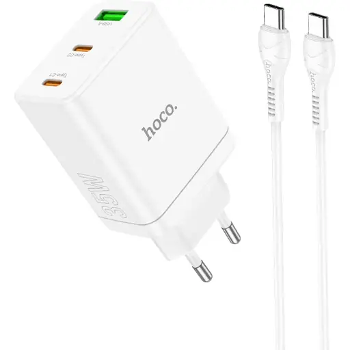 Мережевий зарядний пристрій Hoco N33 USB/2 Type-C PD 35W білий + кабель Type-C to Type-C - фото 1