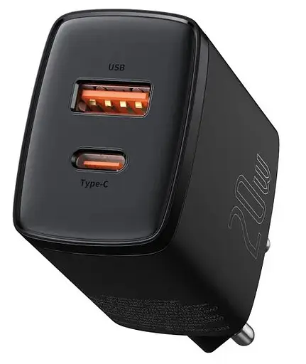 Зарядний пристрій Baseus Compact Quick Charger U+C 20W EU Black (CCXJ-B01) - фото 1
