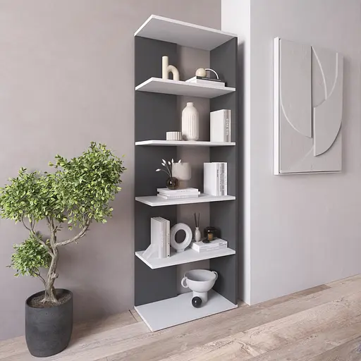 Книжная полка стеллаж Vays D-6 Антрацит-Белый из 5 открытых секций ЛДСП 60x30x178 см для дома офиса гостиной