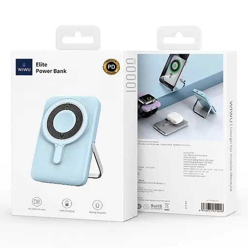 Портативное ЗУ Power Bank WIWU Wi-P018 Elite 3 in 1 с БЗП 10000 mAh Blue - фото 2