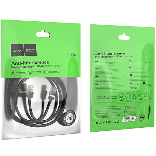 Дата кабель Hoco US02 Level pure copper gigabit ethernet (1m) Black - фото 6