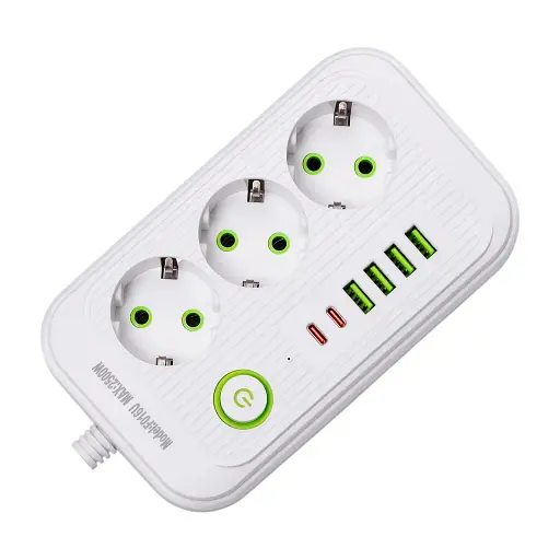 Сетевой фильтр-удлинитель Yiwu HP-5-19 LUXE F016U на 3 розетки 6 USB 2,7 метра белый  - фото 3