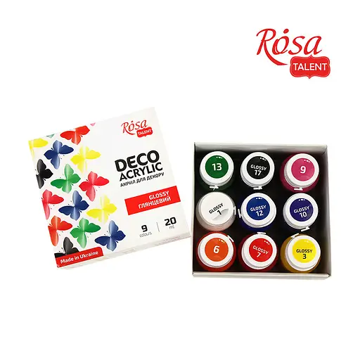 Акриловые краски Rosa для декора глянцевые 9 цв по 20 мл (4823098511144) - фото 3