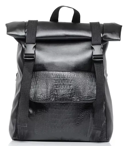 Рюкзак ролл Sambag унісекс RollTop Milton принт крокодила з клапаном чорний 41 х 30 х 16 см (24251070) - фото 1