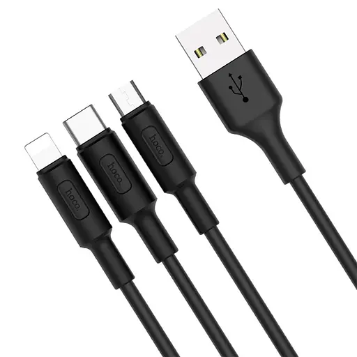Кабель тройной Hoco X25 combo Micro USB + Lightning + Type-C 1 метр черный - фото 1