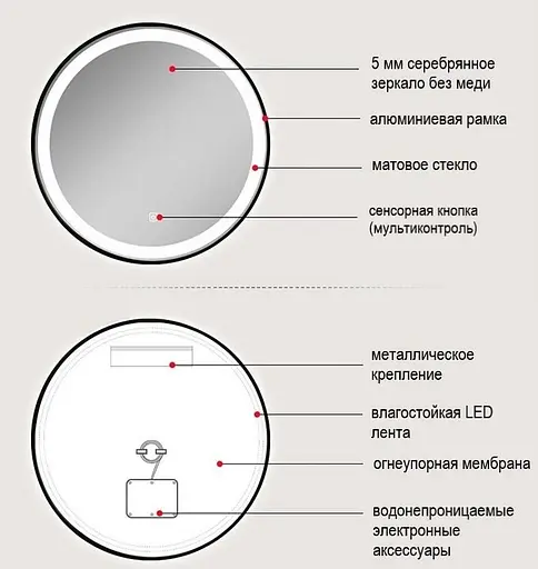 Зеркало Dusel DE-M2071D 80 см с часами, Белый - фото 7