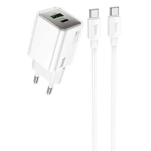 МЗП Hoco N46 Glorious PD20W+QC3.0 (1USB-A/1C) + Type-C to Type-C White