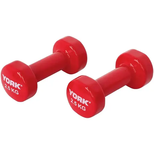 Гантели для фитнеса York Fitness виниловые круглые 2х2,5кг красный - фото 3