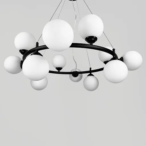 Кольцевая черная люстра на 12 белых плафонах Ø 80 см | Line F | Ст. 1548/12 BK - фото 4