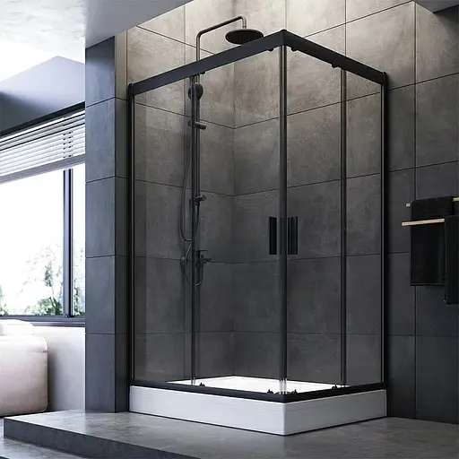 Душевая кабина Am.Pm Gem Twin Slide 120x80 см стекло прозрачное black matt W90UG-404-120290-BT, Черный матовый, Универсальная, прозрачная - фото 2