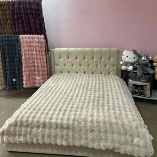 Покрывало "Кролик" Айвори мягкое велюровое покрывало 2,20×2,40 м для кровати - фото 1