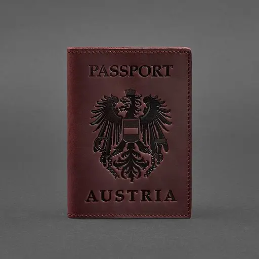 Кожаная обложка для паспорта с австрийским гербом бордовая Crazy Horse - фото 5