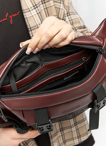 Велика жіноча поясна сумка бананка Sambag DynamicDart марсала 38 × 21 × 7 см (80411120) - фото 9