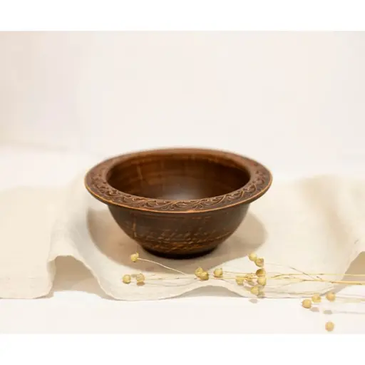 Миска для галушек 0.7 л керамическая (глиняная) резная коричневая