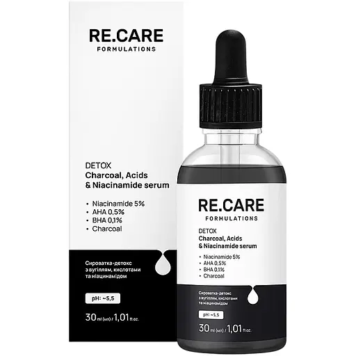 Сироватка-детокс для обличчя Re.Care Formulations Detox Charcoa, Acids & Niacinamide Serum 30 мл