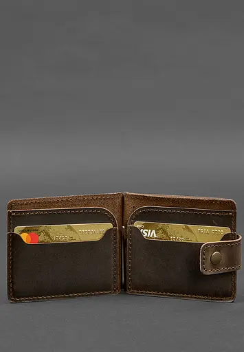 Кожаное портмоне 13.1 зажим с хлястиком темно-коричневое Crazy Horse - фото 5