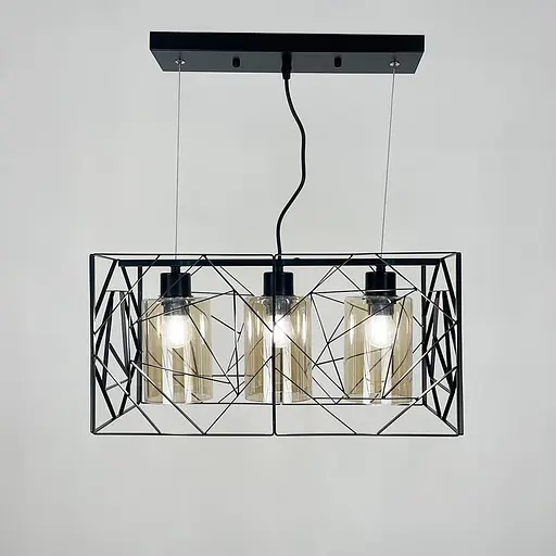 Світильник Лофт у чорному корпусі на 3 янтарних плафони | Арт. 12120/3 BK+AM | Line F - фото 1