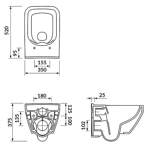 Подвесной унитаз Cersanit Crea CleanOn прямоугольный с сиденьем Slim S701-404 - фото 2