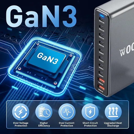 Зарядна станція ILEPO 800W багатопортова на 2 USB + 8 Type-C / мережевий мультизарядний пристрій Black (19022) - фото 7