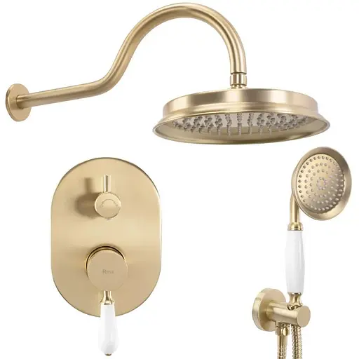 Душова система Rea Serra brushed gold + BOX прихованого монтажу REA-B1149, Золотий - фото 1