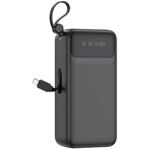 Зовнішній акумулятор XO PR280 з вбудованим кабелем 4-в-1 USB-C + iP 30000 mAh чорний - фото 2