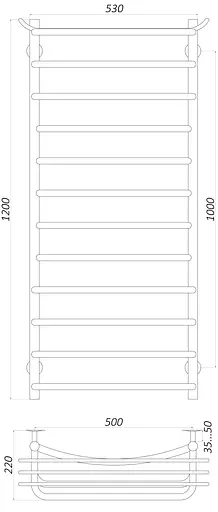 Водяна рушникосушка Unio Zp W 1200-500-12 Зета з полицею, Хром - фото 5