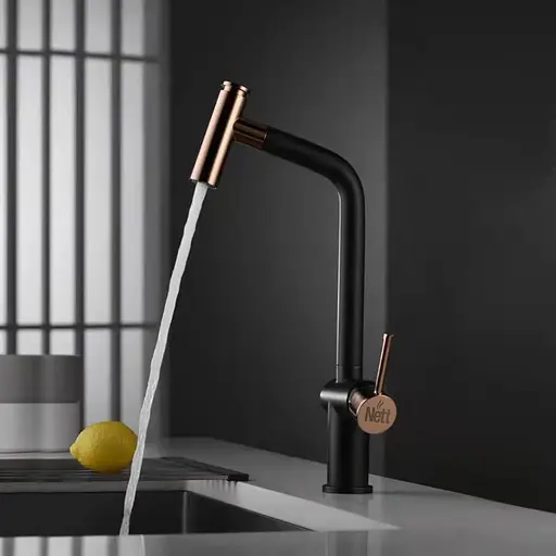 Cмеситель для кухни с выдвижным изливом черный Nett FBG-44 Бронза - фото 3