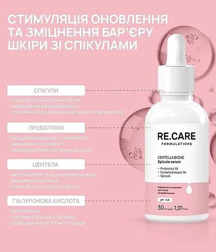 Сироватка зі спікулами, центелою та пребіотиками Re.Care Centella Biome Spicule Serum 30 мл - фото 5
