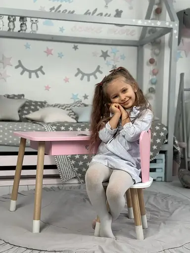 Дитячий столик зі стільцем Зайчик та ящиком для олівців та розмальовок (Рожевий) - фото 7