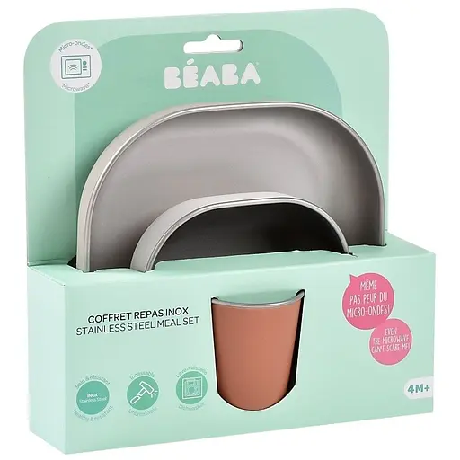 Набір дитячого посуду Beaba тарілка, миска, стакан металеві 4+ теракотовий (913584) - фото 4
