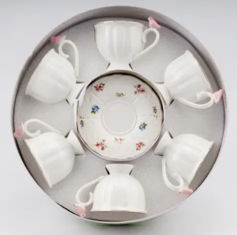 Фарфоровый кофейный чайный сервиз Птичий шепот 260 мл на 6 персон Белый 9292-004 - фото 1