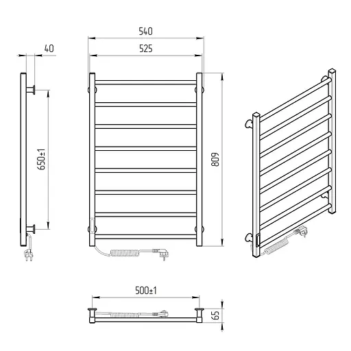 Электрический полотенцесушитель Laris Зебра Альфа ЧФ8 500x800 Е левый R3 77700073, Белый, Левое, Электронный - фото 6
