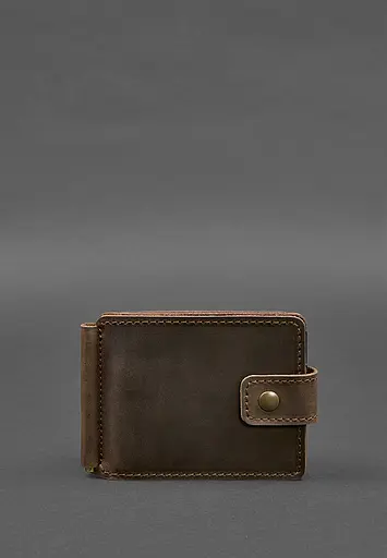 Кожаное портмоне 13.1 зажим с хлястиком темно-коричневое Crazy Horse - фото 2