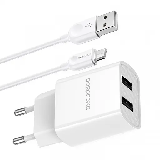 Зарядное устройство с кабелем Micro Borofone BA53A Powerway 2 USB 2.1A белое - фото 1