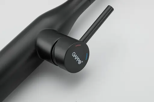 Смеситель для кухни высокий вытяжной гусак аэратор 2 функции нержавеющий корпус гайка Ø35 черный Gappo G4398-46 Черный матовый - фото 3