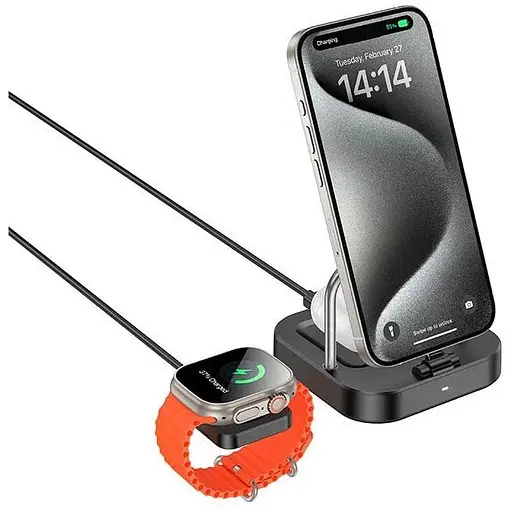 Зарядка Qi HOCO Astute 3-in-1 desktop charger + watch charger set CQ16A - фото 1