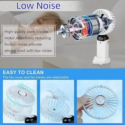 Вентилятор N15, аккумуляторный, 1800mAh, портативный, ручной, с подставкой под телефон, Type-C, 2.5W, 3.5-7h, White - фото 5