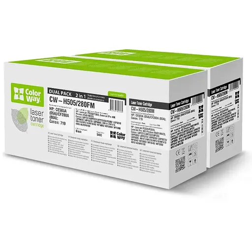 Картридж HP 05A (CE505A), Black, P2035/P2055, 2300 стор, ColorWay, Dual Pack (CW-H505/280FM)
