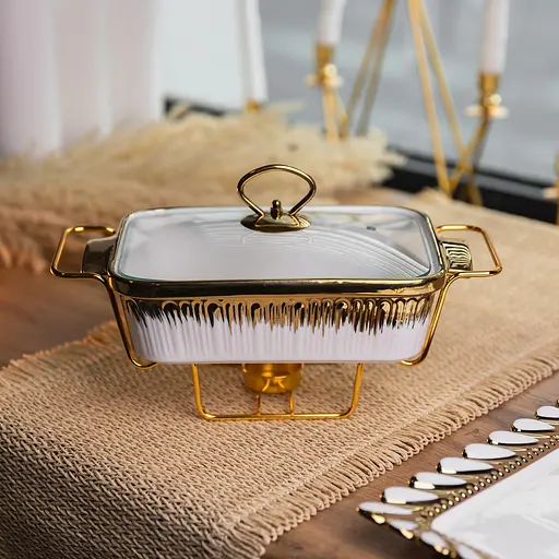 Мармитница прямоугольная Yiwu со стеклянной крышкой на металлической подставке с подогревом 31х16х11 см настольный мармит для первых блюд ML-860-11 - фото 2