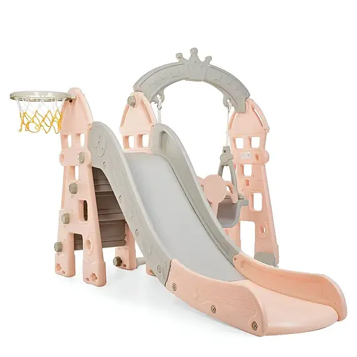 Дитяча гірка-гойдалка BAMBI HOUSE-8 з баскетбольним кільцем, ш146-г183-в120см, рожева