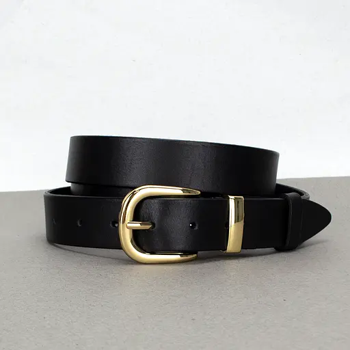 Ремінь шкіряний жіночий HC-3092 чорний із золотою пряжкою (130 см) - фото 1