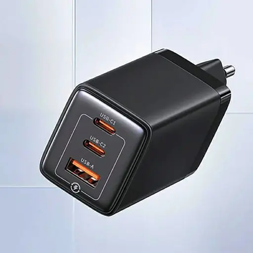Зарядний пристрій швидкісний 3 виходи Usams US-CC180 triple GaN USB-A + 2*USB-C 65 W 5A чорний - фото 2