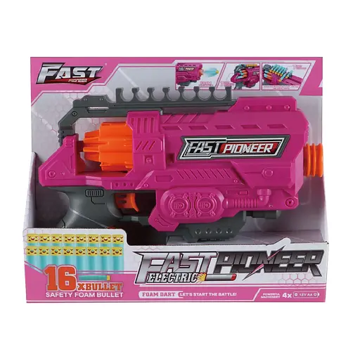 Бластер BIG529R Turbo & Fast автоматический барабан с мягкими патронами 16шт Розовый (6954352282529) - фото 1