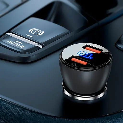 Адаптер - зарядное устройство для автомобильного AceFast B7 metal с дисплеем 45 W 5 A черный - фото 2