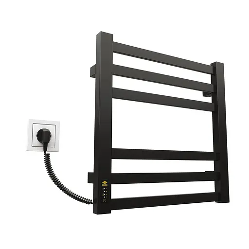 Электрический полотенцесушитель Kosser Герда 500x500 EL тайм. черный ДГ01EL, Черный матовый, Левое - фото 1