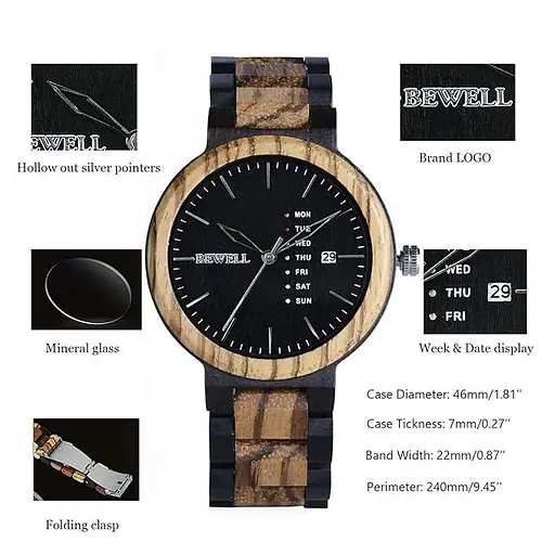 Чоловічий кольоровий дерев'яний годинник багатофункціональний - фото 4